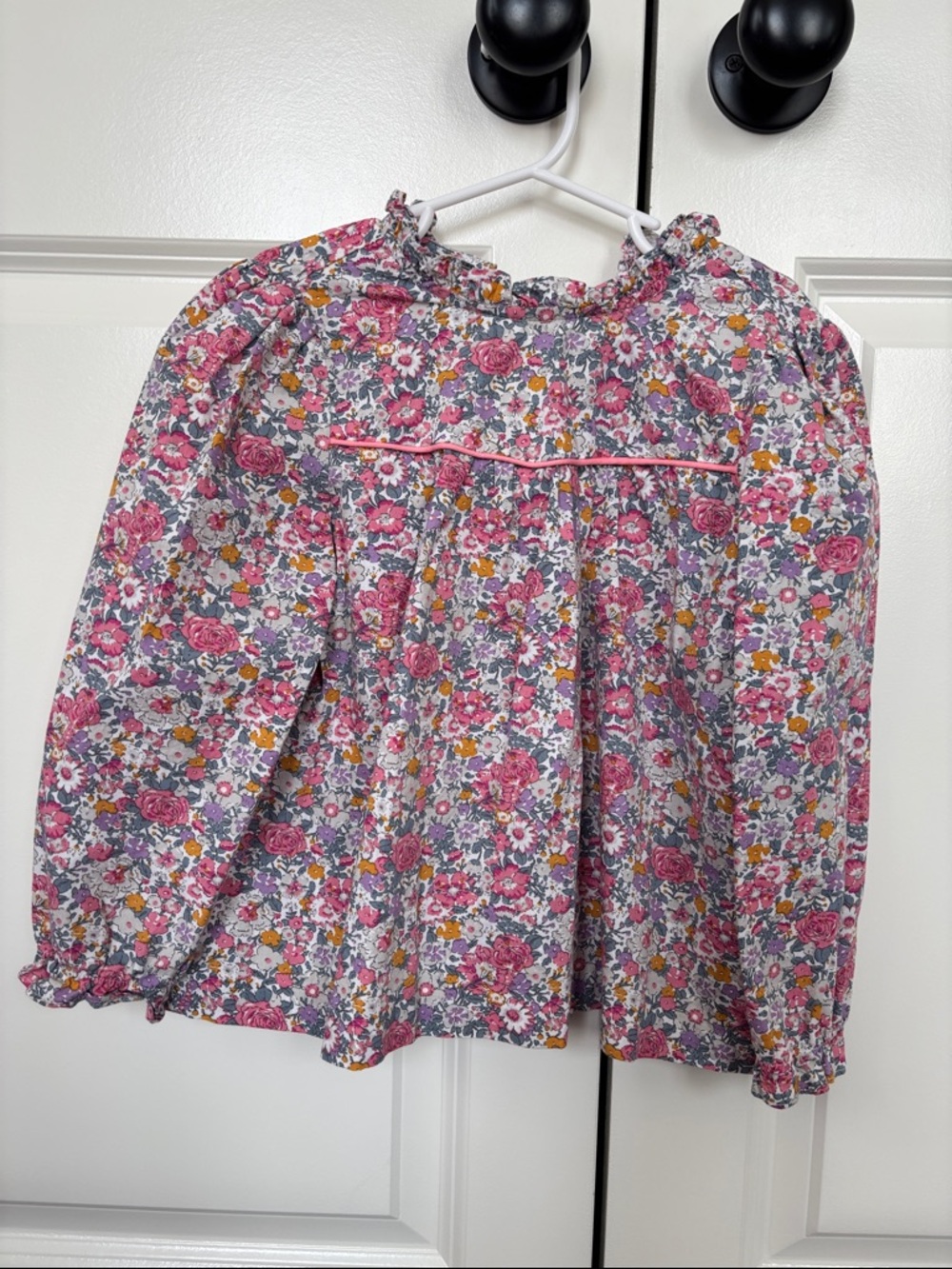 Girls' Floral Long-Sleeve Smocked Yoke Top - Pink